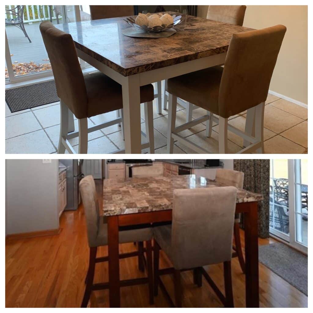 upgrade kitchen by repainting table and chairs before and after