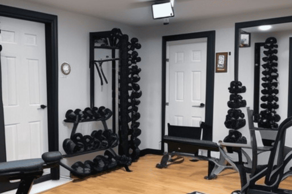 Man Cave Gym with Weights and Weight Bench