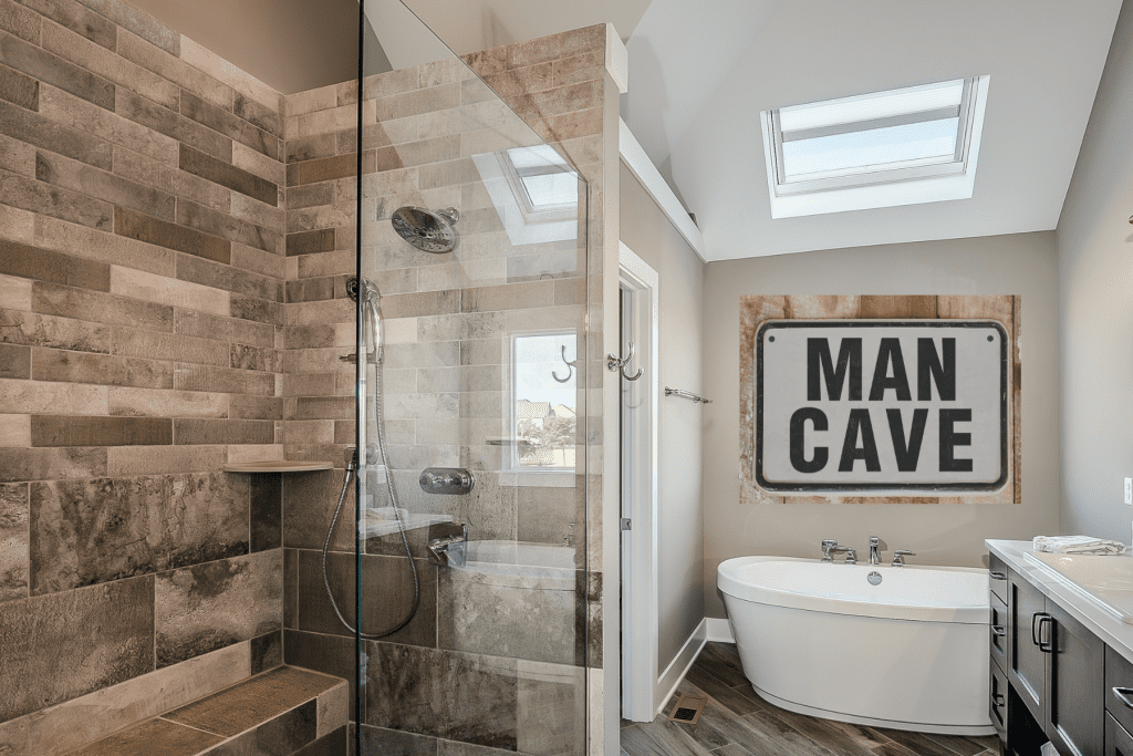 Man Cave Bathroom Ideas on a Budget with man cave sign