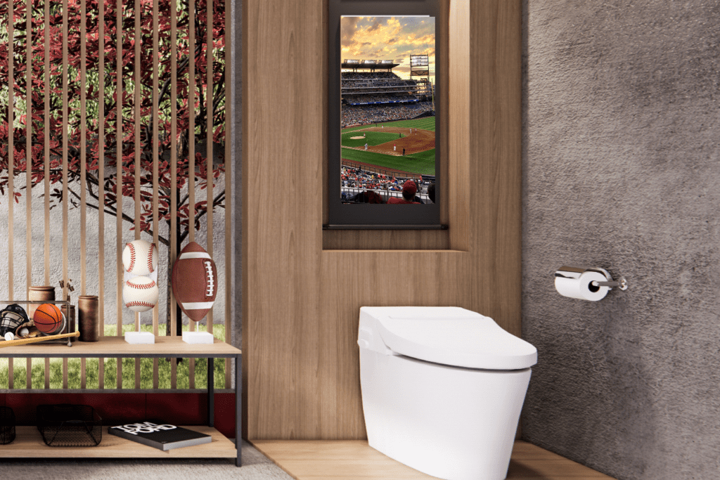Man Cave Bathroom Ideas on a Budget with sports memorabilia