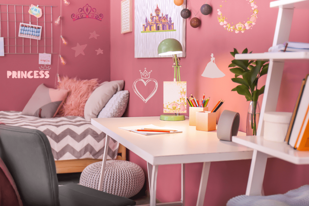 pink princess bedroom ideas with artwork
