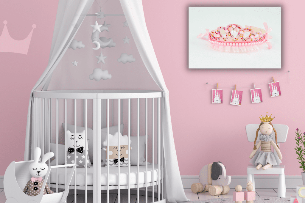 pink princess bedroom ideas with canopy crib