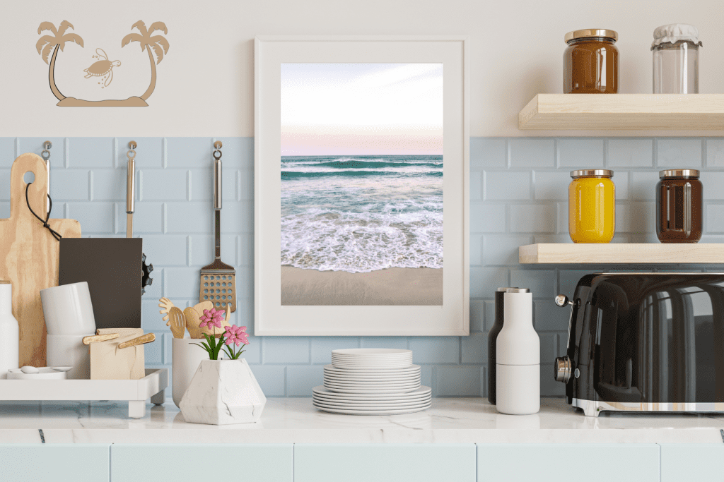 Beach Themed Kitchen Decor Ideas with beach sign