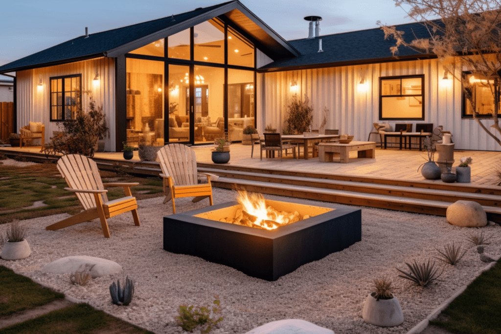 Farmhouse Backyard Ideas with a firepit