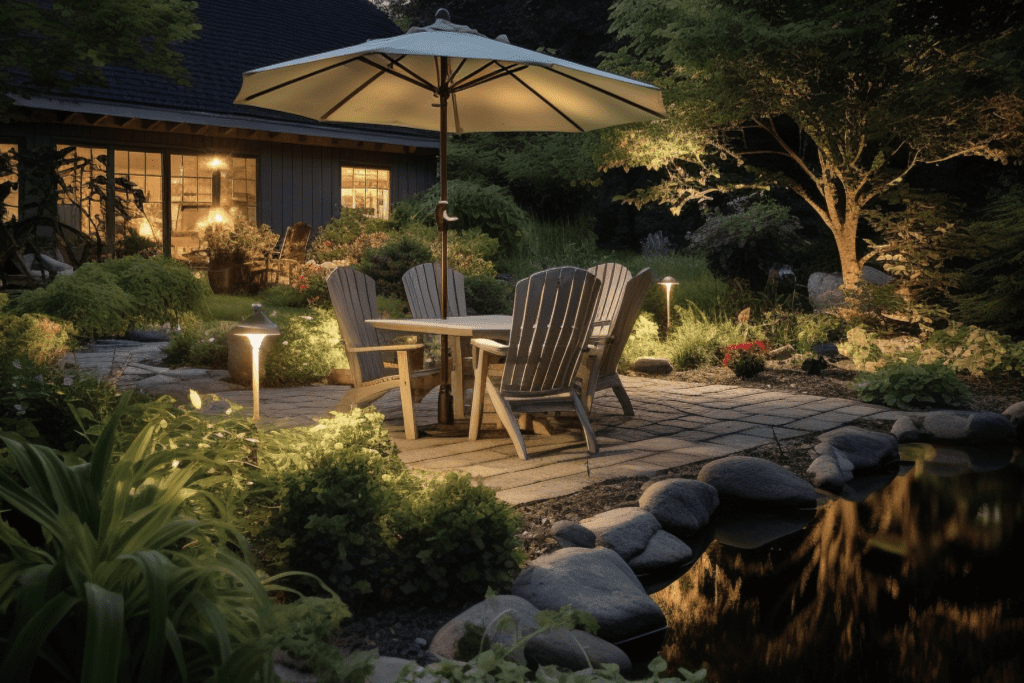 Farmhouse Backyard Ideas with water feature