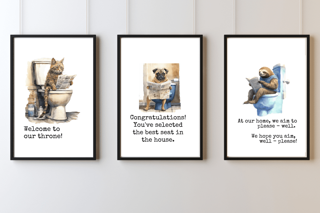 Free Printable Bathroom Wall Art Decor Ideas up close set of 3