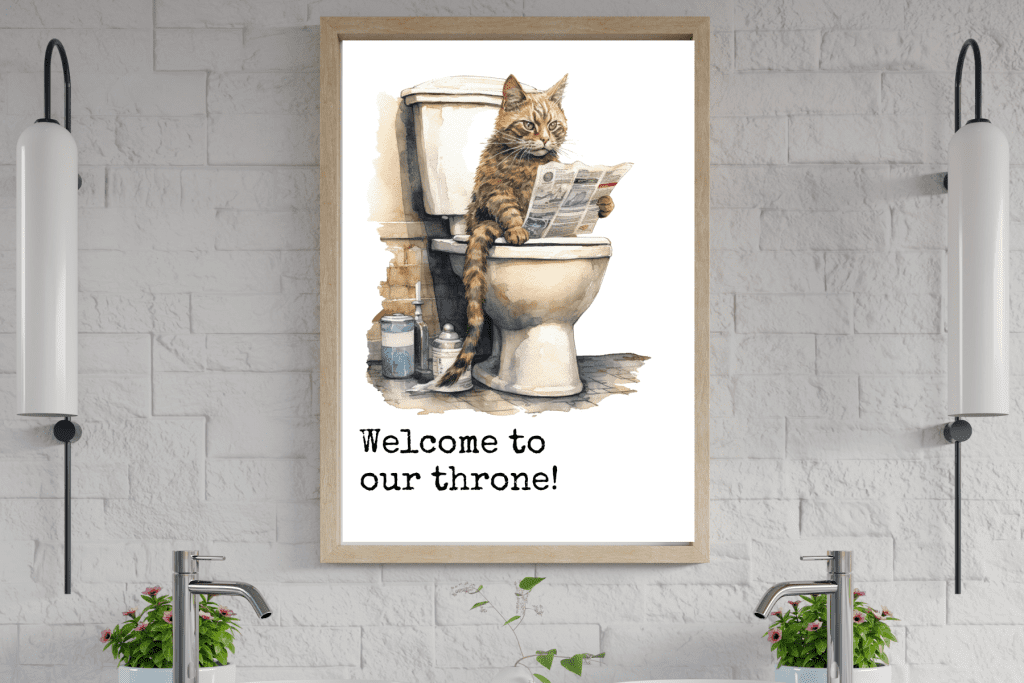 Free Printable Bathroom Wall Art Decor Ideas watercolor cat