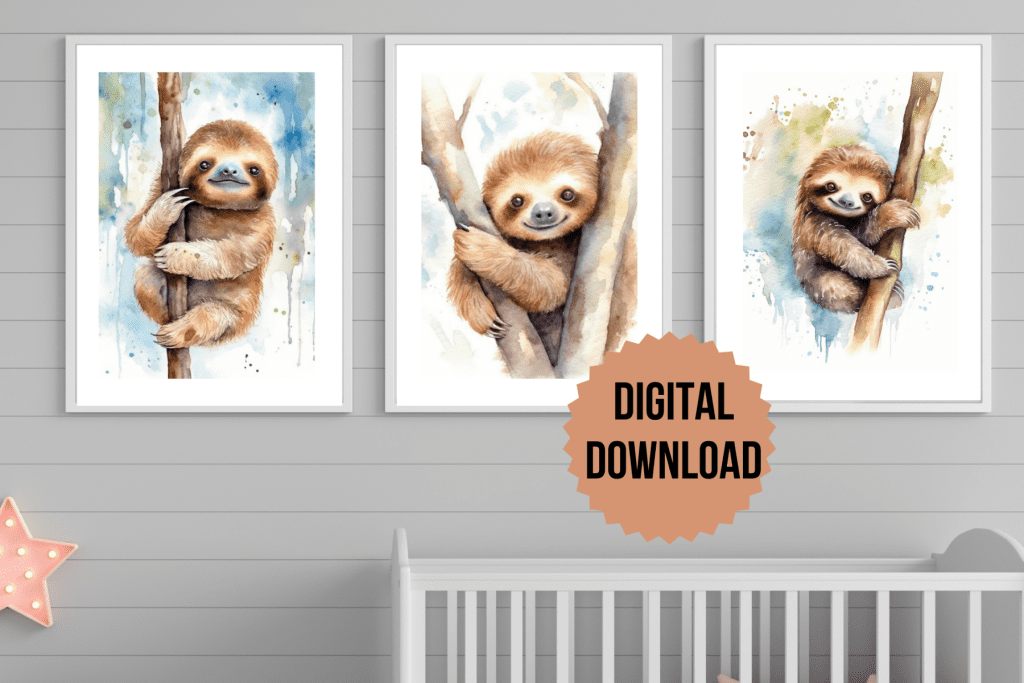 Sloth Nursery Decor Theme Ideas add etsy wall art