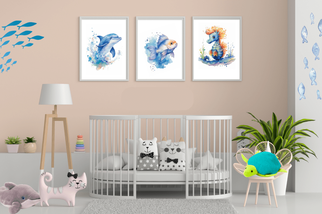 Watercolor Ocean Themed Nursery Wall Art digital downloads