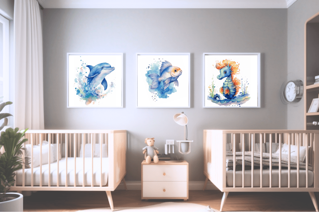 Watercolor Ocean Themed Nursery Wall Art download prints
