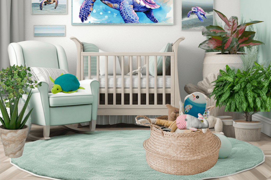 Watercolor Sea Turtle Themed Nursery Wall Artwork ideas