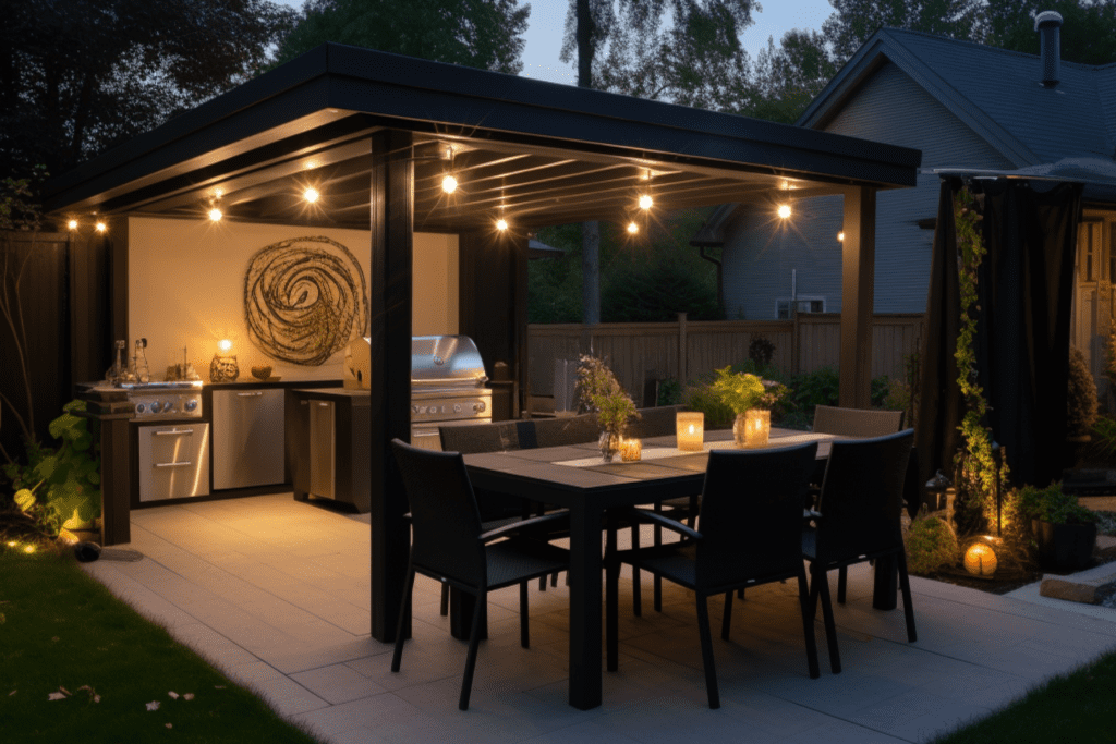 backyard bbq shed ideas with lights 