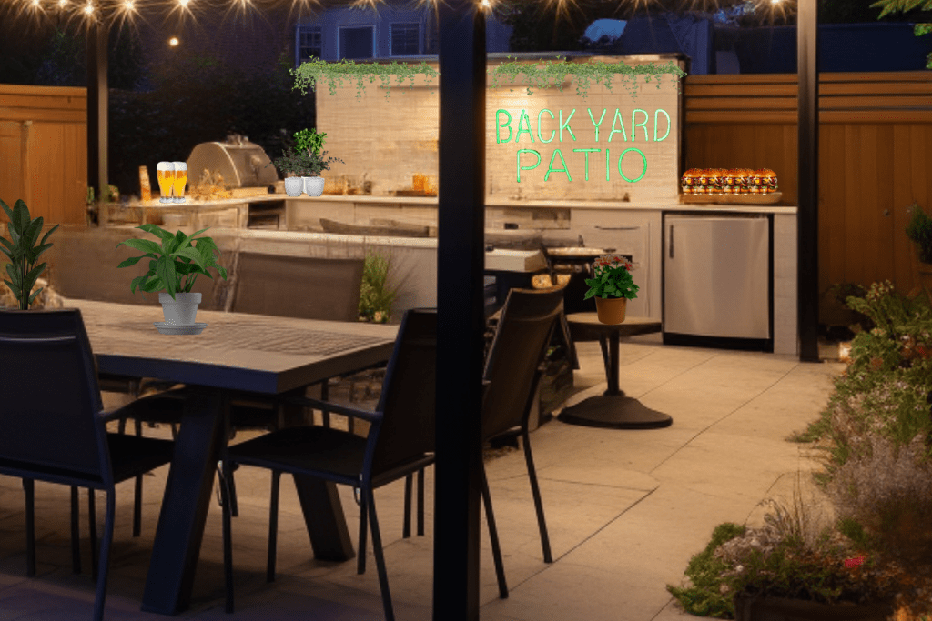 backyard bbq shed ideas with sign