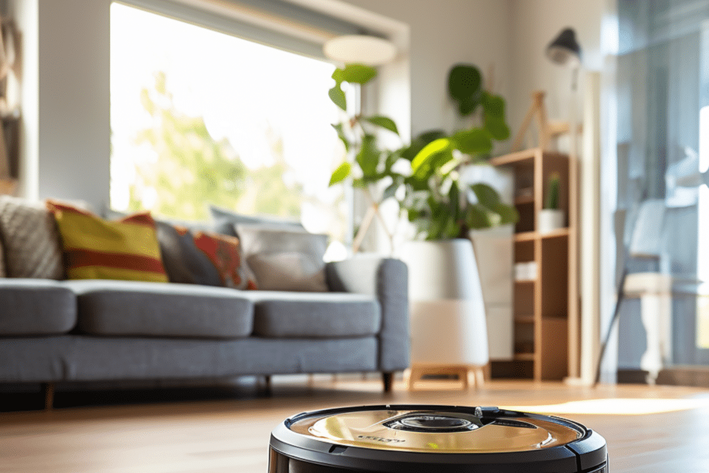 Clean with a robot vacuum in the living room