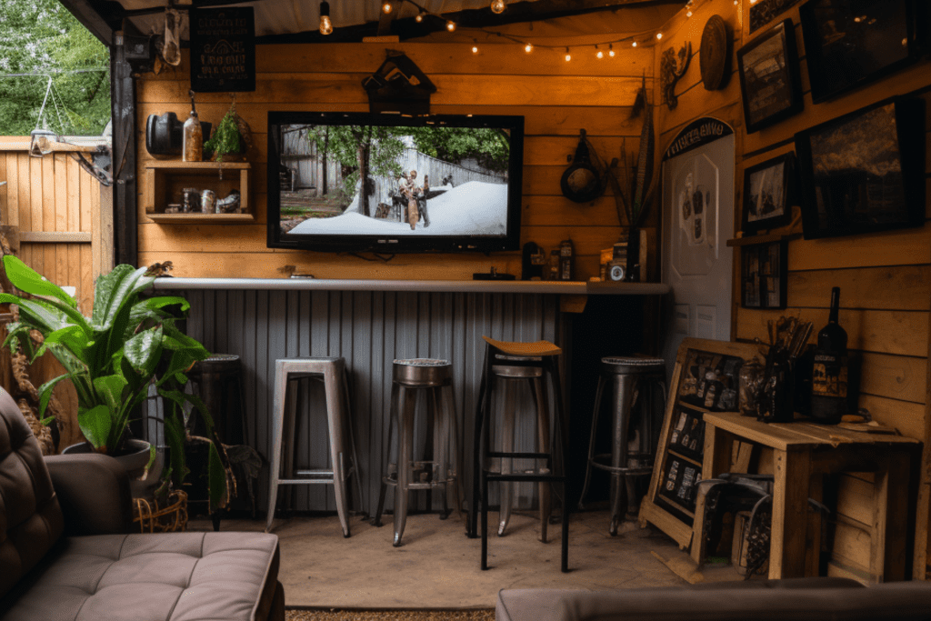 Man Cave Shed Ideas with bar area