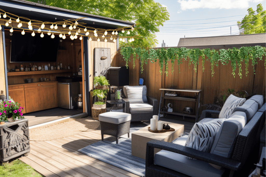 Man Cave Shed Ideas with great patio area