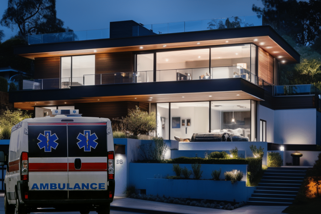 ambulance in front of house address without sign
