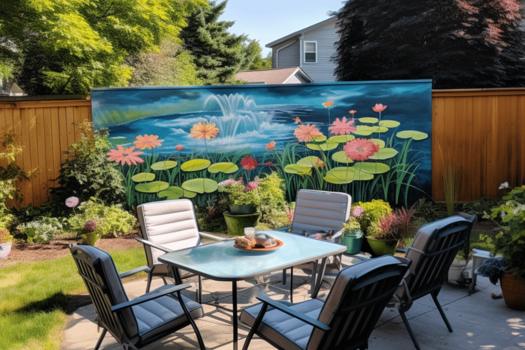 backyard mural ideas waterfall and flowers