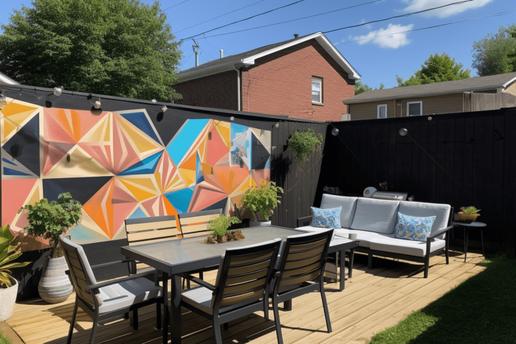 backyard mural ideas with bold shapes and geometric curves