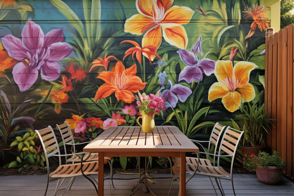 backyard mural ideas with tropical flowers