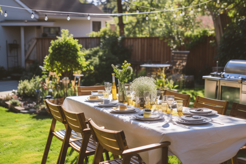 daytime backyard housewarming party ideas with grill