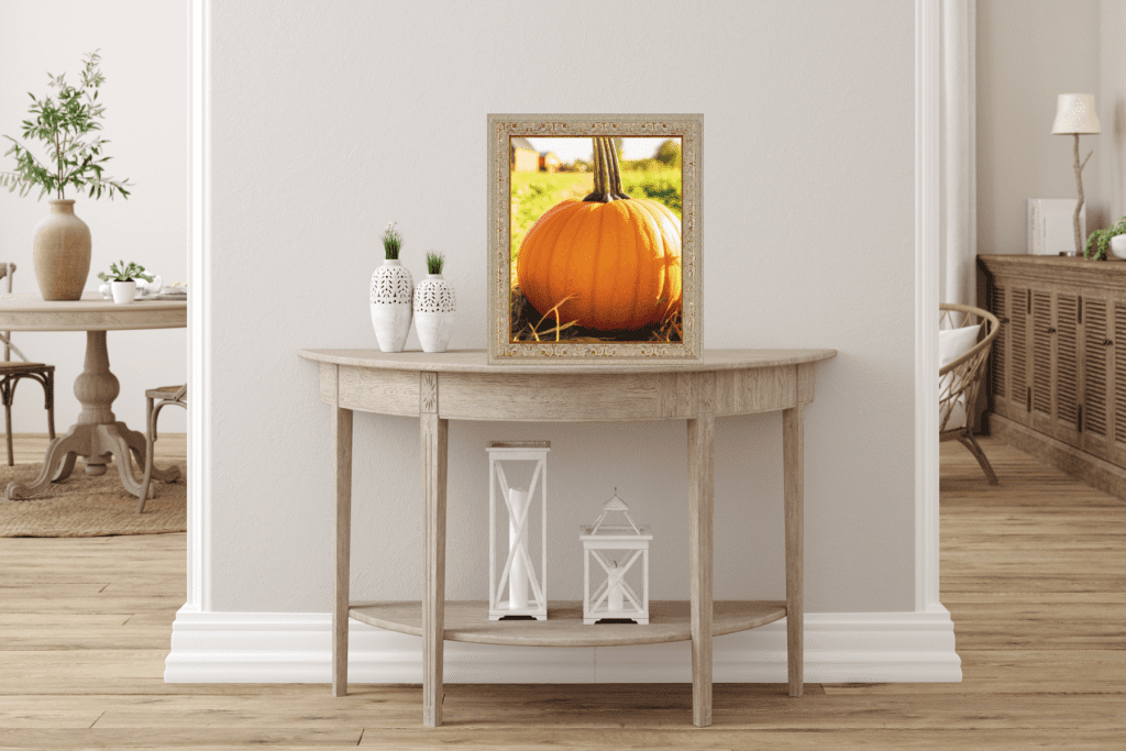 printable fall wall art on a table framed