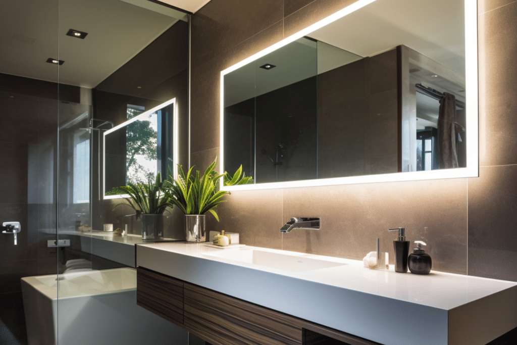 Backlit Bathroom Mirror Ideas with modern items