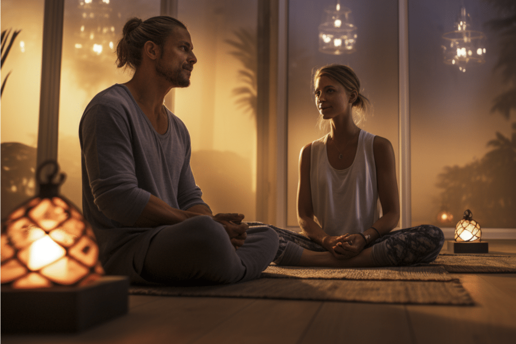 Young Couple on the floor of the Mindful meditation room
