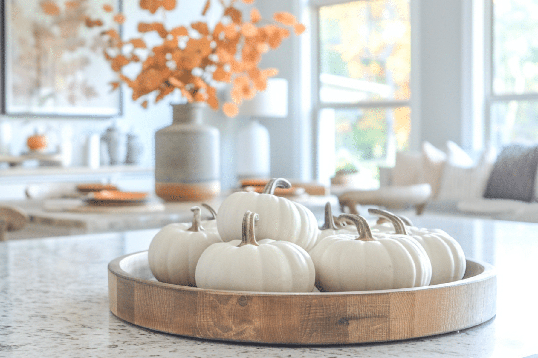 kitchen fall decor ideas white pumpkins