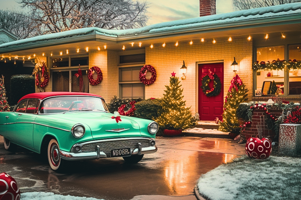 Outside 1950s Christmas decorations