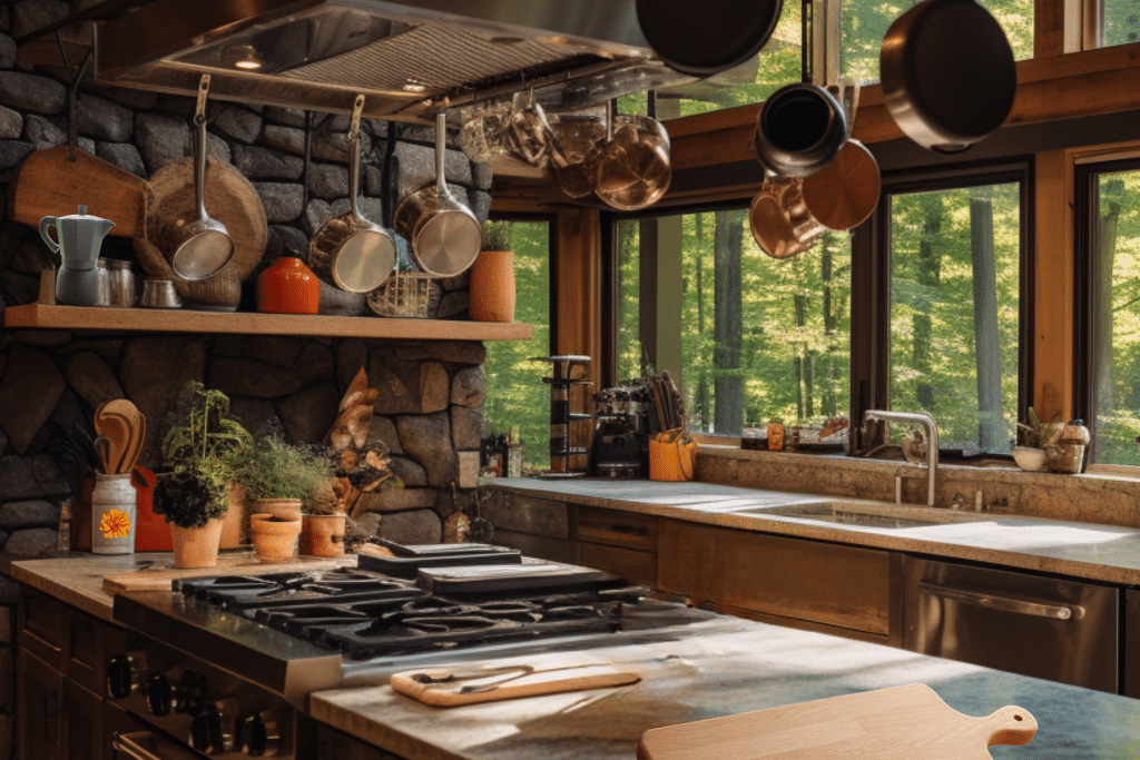 cabin kitchen decor ideas rustic stone wall