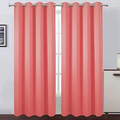 LEMOMO Blackout Curtains 52 x 84 inch/Coral Curtains Set of 2 Panels/Thermal Insulated Room Darkening Bedroom Curtains