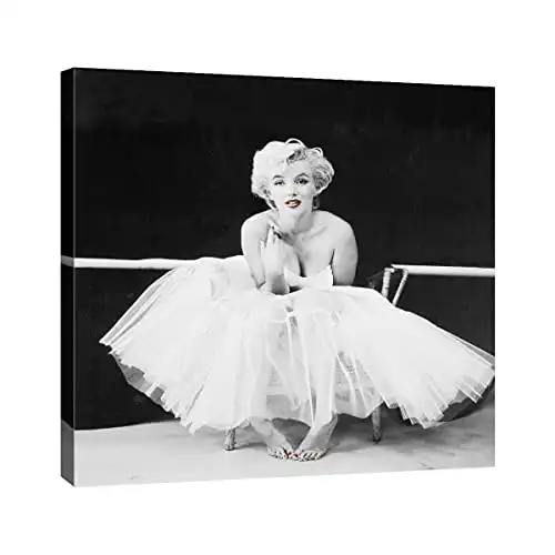 Niwo ART - Marilyn Monroe with Red Lips, Black & White Canvas Wall Art Home Decor, Gallery Wrapped, Stretched, Framed Ready to Hang (16"x16"x3/4")