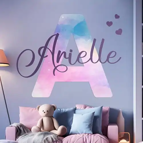 CRYPTONITE Multiple Font Wall Decor Bright Letter and Shimmer Colors I Custom Name & Initial I Baby Girl I Nursery Wall Decal for Baby Room Decorations I Wall Sticker for Bedroom