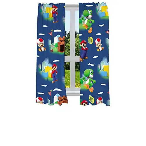 FraFranco Kids Room Window Curtains Drapes Set, 82 in x 63 in, Super Mario ( PRINTS MAY VARY )