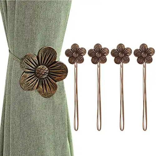 Lewondr Curtain tie Magnetic, 4 Pieces Vintage Resin Flower Curtain Drapery Holdback Window Curtain Decorative Buckle Holder for Home Cafe Balcony – Coffee