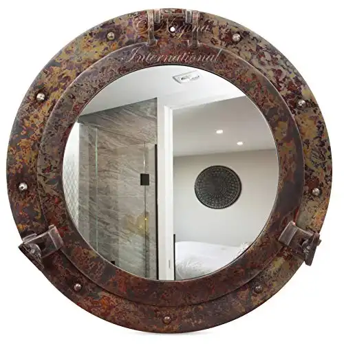Nagina International Rustic Copper Shipwrecked Premium Nautical Porthole Mirror | Nautical Bathroom Mirrors (24 Inches, Aluminum Mirror)