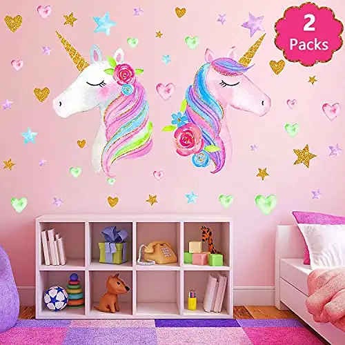 Unicorn Wall Decal,Large Size Unicorn Wall Sticker Decor for Gilrs Kids Bedroom Birthday Party