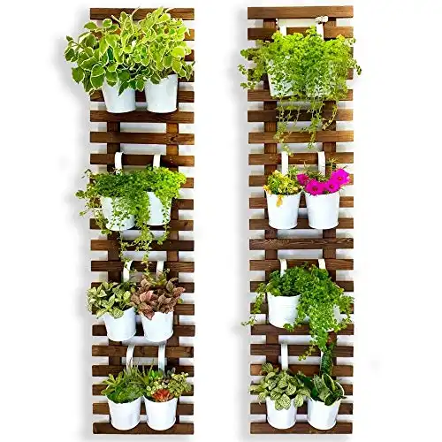 ShopLaLa Wall Planter – 2 Pack, Wooden Hanging Large Planters for Indoor Outdoor Plants, Live Vertical Garden, Plant Wall Mount Flower Pot Holder Hanger Stand Green Herb Wall Decor 47.2″ (...