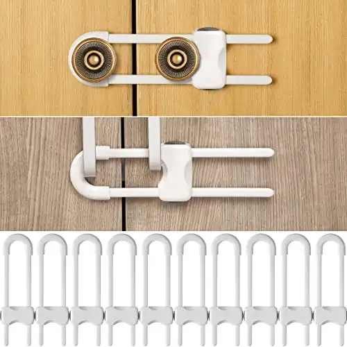 10 Pieces Cabinet Locks for Babies, U-Shaped Proofing Drawers Safety Child Locks Adjustable, Easy to Use Childproof Latch for Knob Handle on Kitchen Door Storage Cupboard Closet Dresser (White)