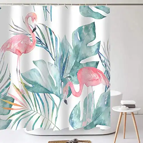 Tropical Pink Flamingo Shower Curtain with Hooks
