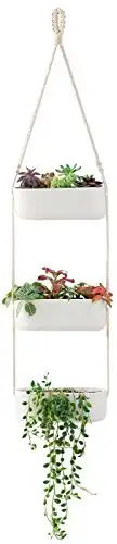 Mkono Hanging Wall Planter for Indoor Flower Plants, Ceramic Pots for Succulent Herb Air Faux Plant Holder Vertical Garden, Home Office Decor 3 Tier, White (Plant Not Included)