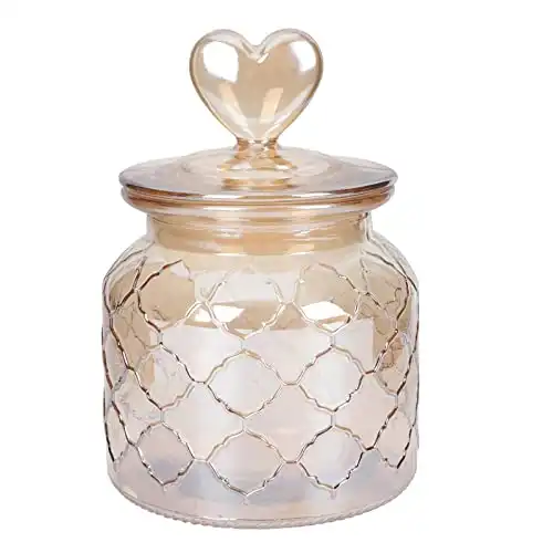 Cabilock Clear Glass Apothecary Jar with Heart Top Lid Crystal Jewelry Box Food Jar Wedding Candy Containers Buffet Jars Valentines Day Present Light Brown