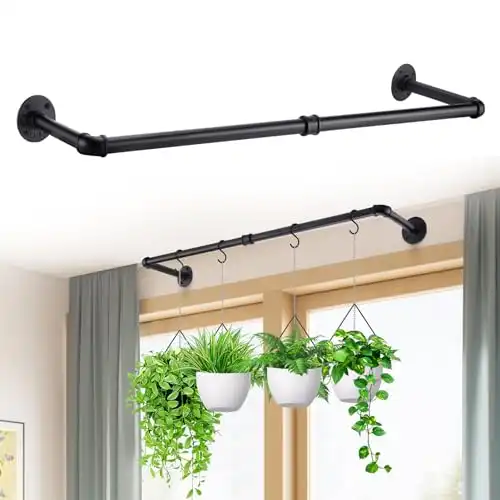 Bigmeta Plant Hanger Indoor, Strong Load-Bearing Hanging Plant Holder, Window Plant Shelves Black Metal Rod for Wall Ceiling Decor, 1 Pcs (Pot Chain & Plant Not Included)
