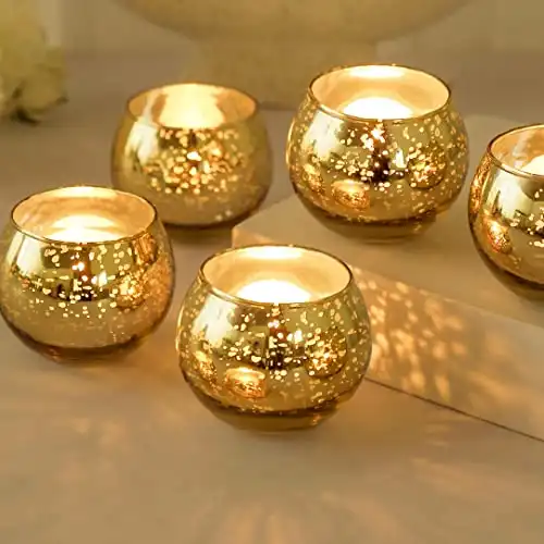 Ainfame 24pcs Gold Votive Candle Holders for Tealight, Mercury Glass Votives Set for Wedding Party Centerpiece Table Decorations