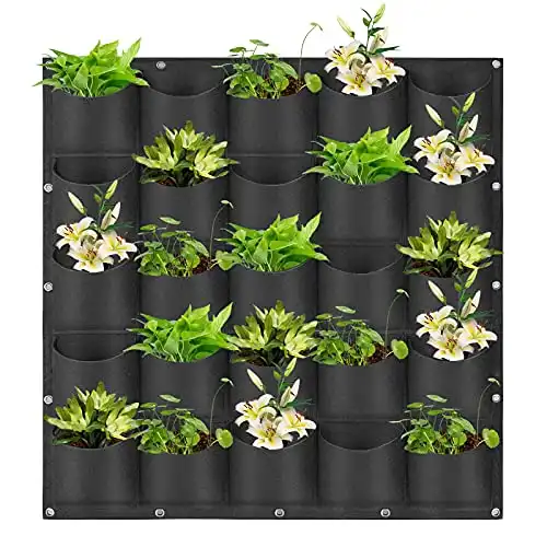 Hanging Planting Grow Bags, 25 Pockets Hanging Vertical Wall Planter Wall Mounted Grow Bag Outdoor Indoor Gardening Vertical Greening Flower Container, Planting Bags Storage Bags(1.0 m × 1.0 m, Black...