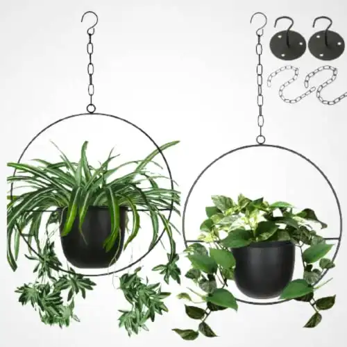 2 Pack Shineloha Hanging Planters for Indoor Plants with 6" Pot (Detachable) + Hook + Chain | Hanging Planters Indoor, Ceiling Planters, Mid Century Planter for Indoor & Outdoor, NO Plant inc...