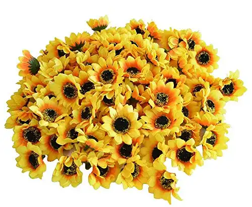 KINWELL 100pcs Mini Artificial Silk Yellow Sunflower Heads 1.8" Fabric Floral for Home Decoration Wedding Decor, Bride Holding Flowers,Garden Craft Art Decor