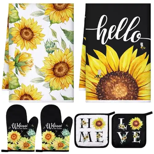 6 Sunflower Oven Mitts and Pot Holders Kitchen Towel Sets