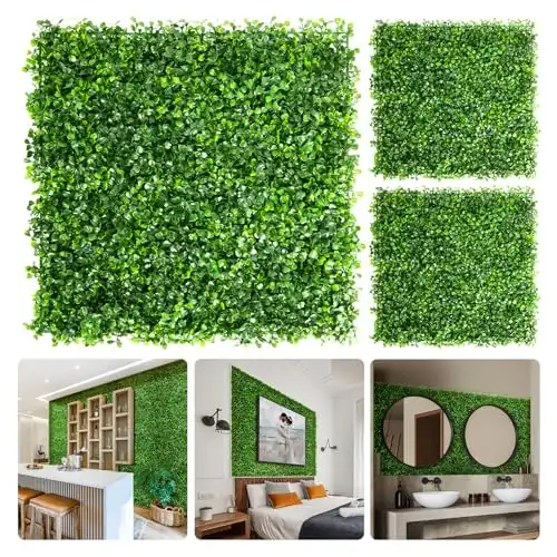 Aboofx Artificial Green Wall Panels, 8 Pack 10 x 10 inch Boxwood Panels Topiary Hedge Plant, Grass Wall Panels with 100 Zip Ties, Fence Privacy Panels for Garden Greenery Decoration(16.67 SQ Feet)